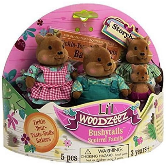 Li'l Woodzeez Bushytails Squirrel Family Set with Storybook