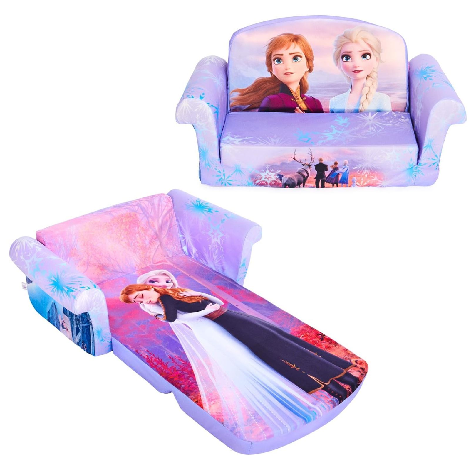 Li shun jin Furniture Kids 2-in-1 Open Foam Compressed Lightweight Lounging Sofa Bed/Extendable Sleeper Couch, Frozen 2, Multicolor