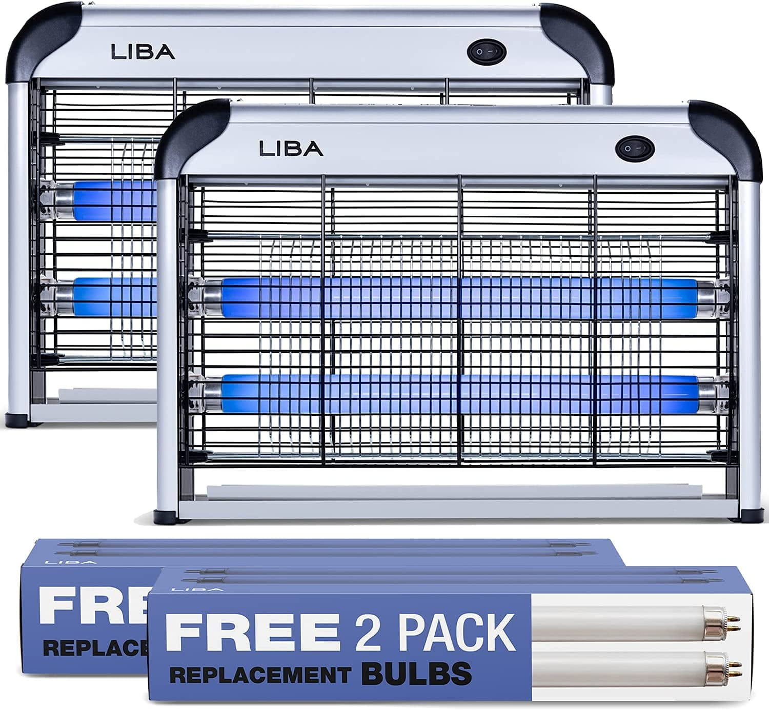 LiBa 2800V 2 UV Light Bug Zappers with Extra 2 Pack Replacement Bulbs