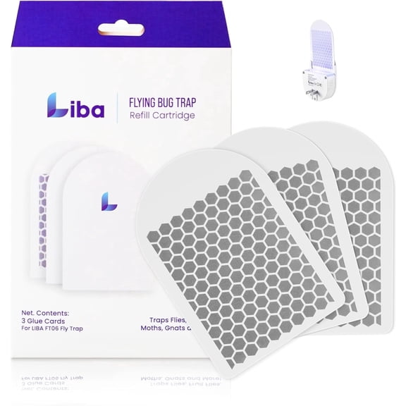 LiBa Indoor Fly Trap Refill Replacement Glue Boards for Fly and Gnat Control, 3 Pack