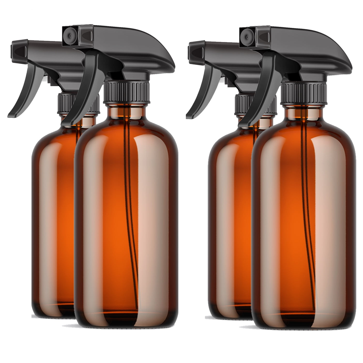 Empty Amber Glass Spray Bottles With Labels 2 Pack - 16oz Refillable Container For Essential Oils Cleaning Products Or Aromatherapy Durable Black Trigger Sprayer W Mist And Stream Settings