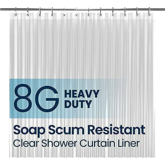 LiBa PEVA 8-Gauge Bathroom Shower Curtain Liner, 72" W x 96" H 8G Clear, Heavy-Duty Thickness Stall Shower Liner, Waterproof, Mold & Mildew-Resistant, Heavyweight Non-Toxic Fabric