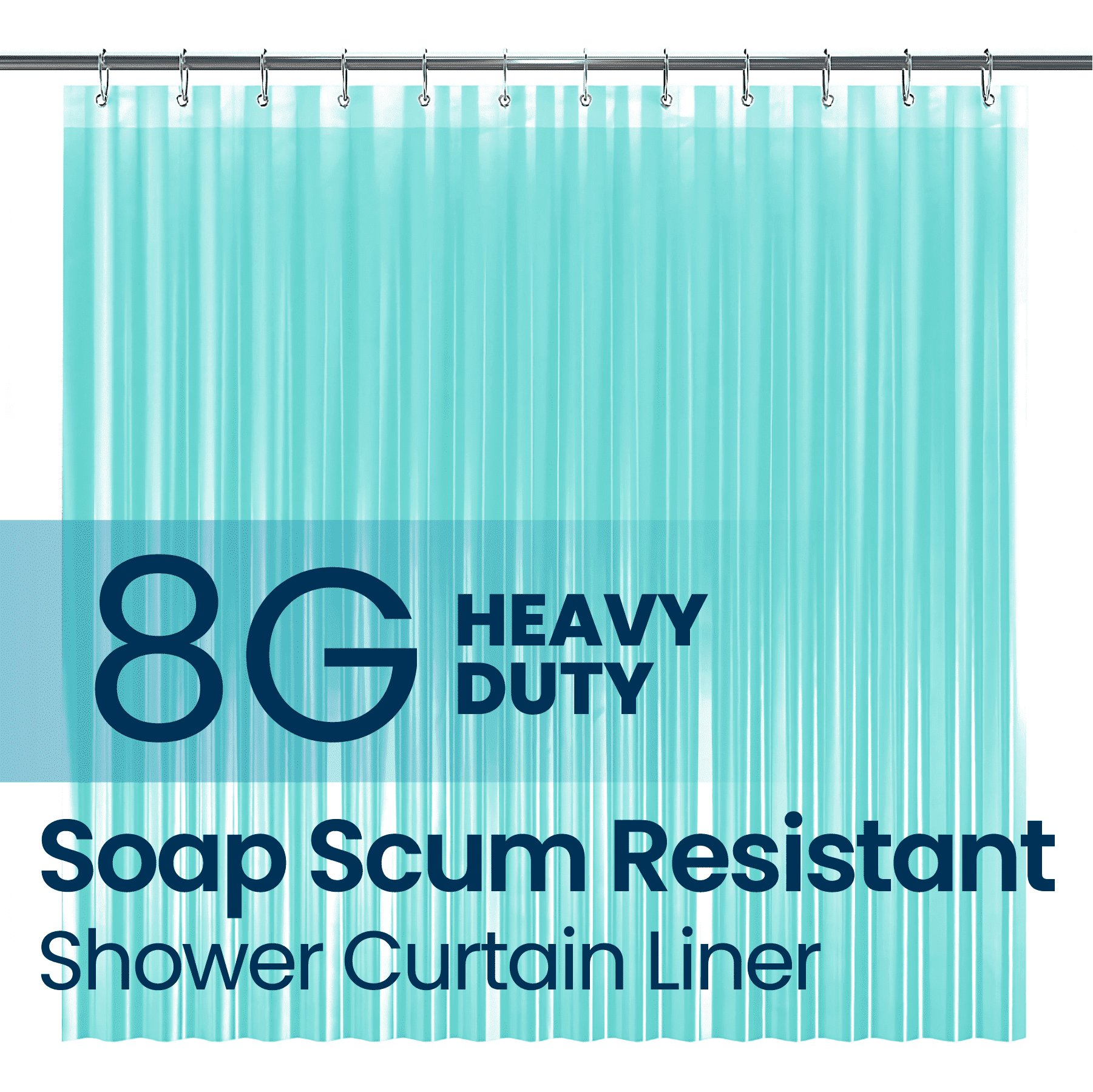 LiBa PEVA 8Gauge Bathroom Shower Curtain Liner, 72" W x 72" H 8G Blue, HeavyDuty Thickness
