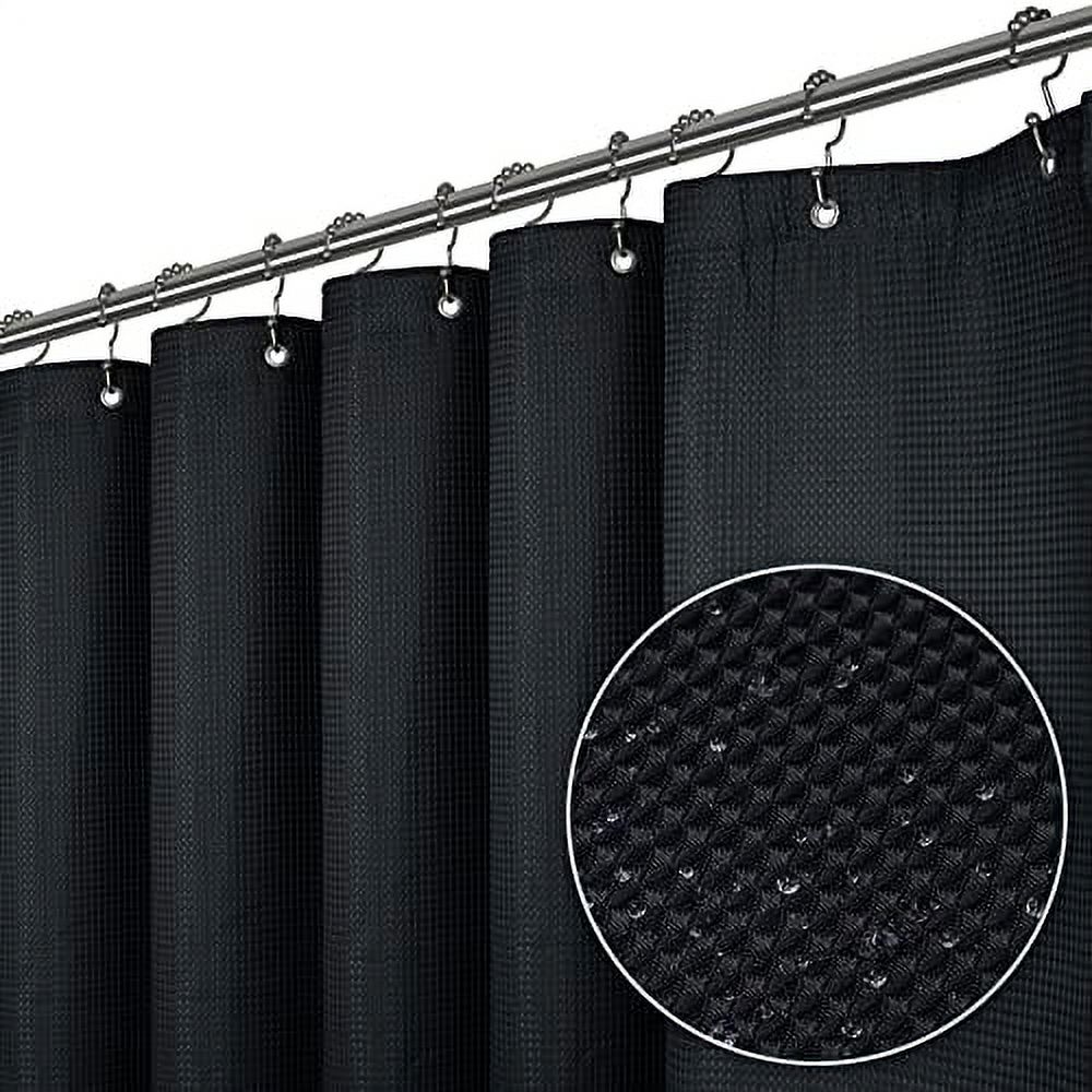 YellyHommy Waffle Shower Curtain & Liner Set - 3-in-1 Black Bathroom Set, 36x72 Inches