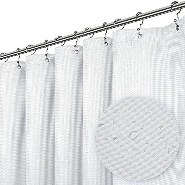 LiBa Waffle Weave Shower Curtain, 72Wx72H, Waterrepellent, Heavyweight