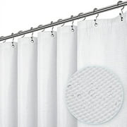 LiBa Waffle Weave Fabric Shower Curtain, Water Repellent & Heavyweight, Hotel Quality & Machine Washable Cloth Linenblack Shower Curtain and Shower Curtain Liner, White, 72'' W X 72"