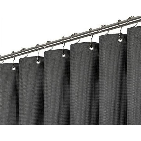 LiBa Waffle Weave Fabric Shower Curtain, Water Repellent & Heavyweight, Hotel Quality & Machine Washable Cloth Linenblack Shower Curtain and Shower Curtain Liner, Gray, 72'' W X 72" H