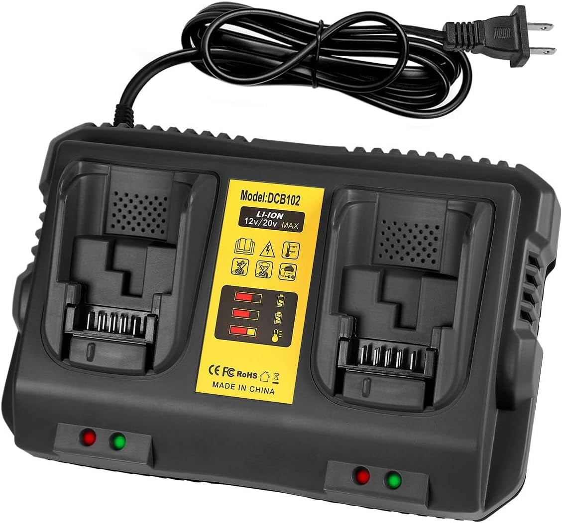 Abeden DCB102 Dual-Ports Battery Charger Compatible DeWalt 12V 20V Max Lithium Battery