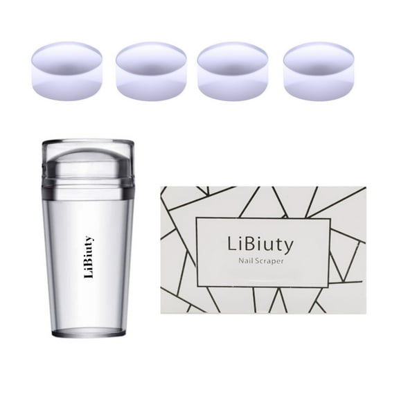 LiBiuty Clear Silicone Nail Art Stamper Scraper Set with Extra 4Pcs Stamper Replacement Heads 2.8CM