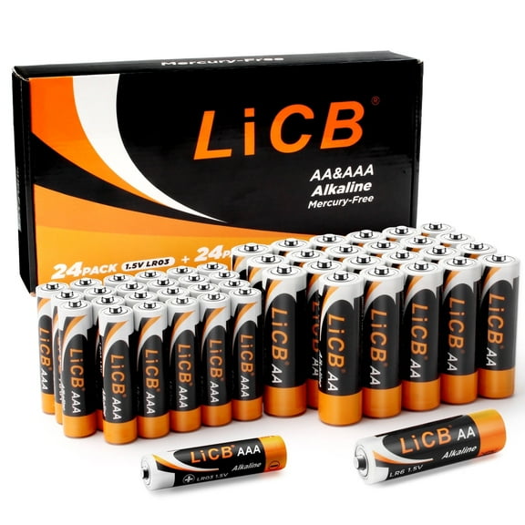 LiCB 1.5V Alkaline AA & AAA Batteries (24 Double A + 24 Triple A), 48-Count Value Pack