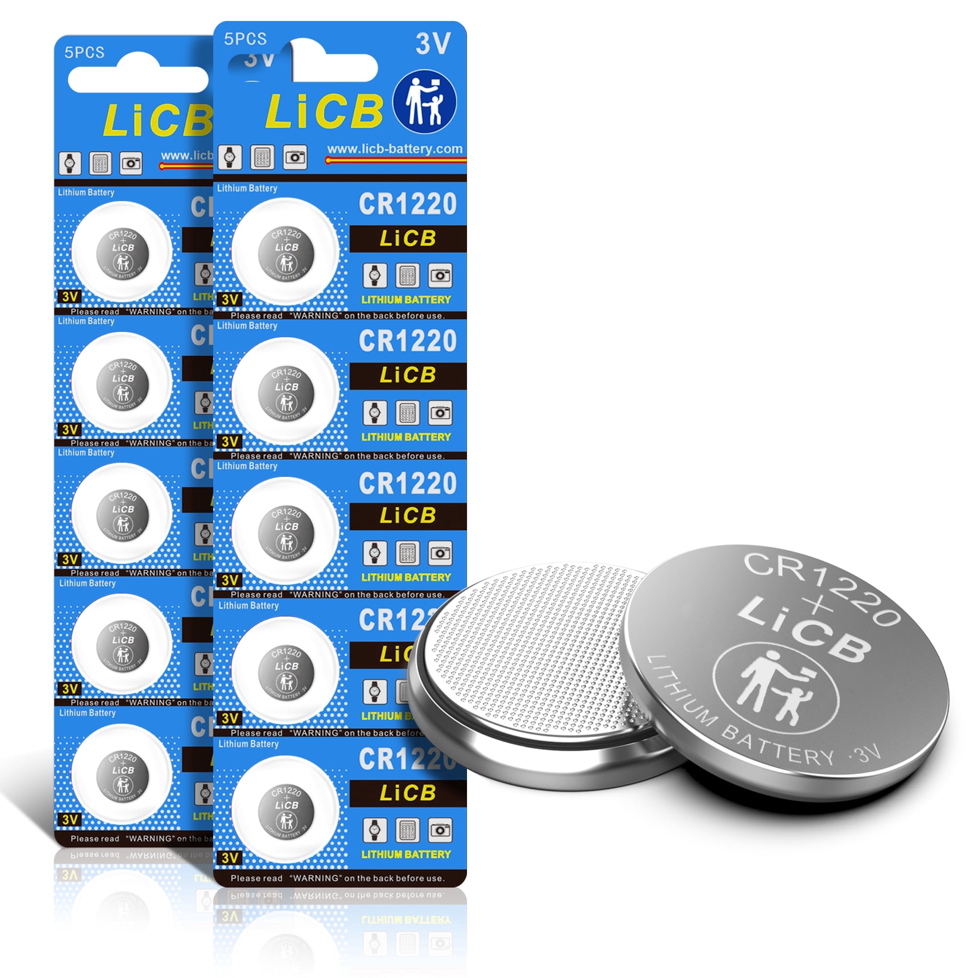 LiCB, Lithium Coin Battery, CR1220 3V, 10 Pack with Long Lasting