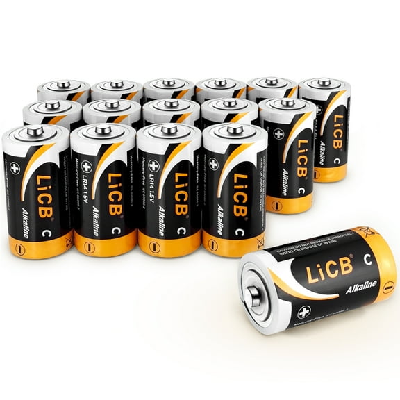 LiCB Alkaline C Batteries 16-Pack , 1.5 Volts Long-Lasting C Cell Alkaline Batteries Perfect for Flameless Candles