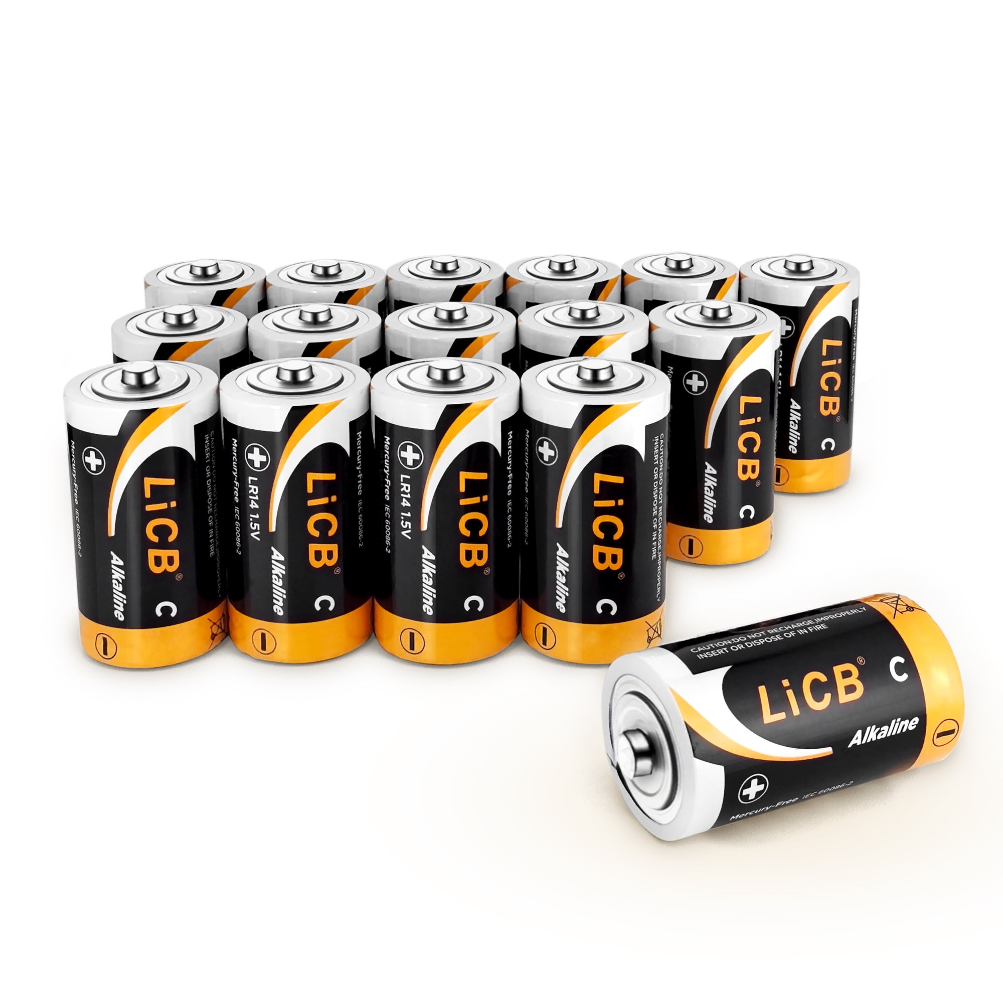 LiCB Alkaline C Batteries 16-Pack , 1.5 Volts Long
