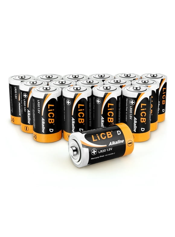 LiCB Alkaline D Batteries 16-Pack, 1.5 Volts Long-Lasting D Cell Alkaline Batteries Perfect for Camping Lantern
