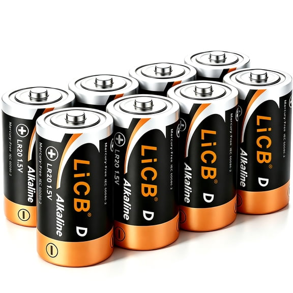LiCB 8 Pack Alkaline D Batteries, 1.5 Volts Long-Lasting D Cell Batteries