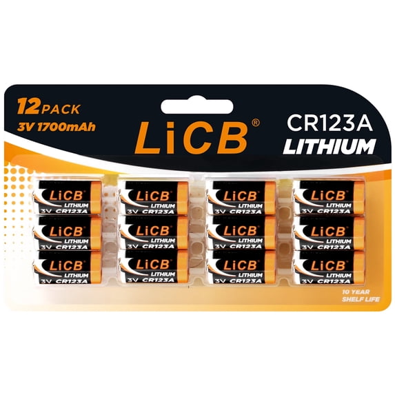 LiCB CR123A 3V Lithium Batteries, 1700mAh, 12 Pack, Power for Cameras ...