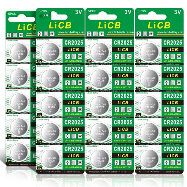 LiCB CR2025 3V Lithium Button Cell Batteries for Key Fobs & Watches (20 Pack)