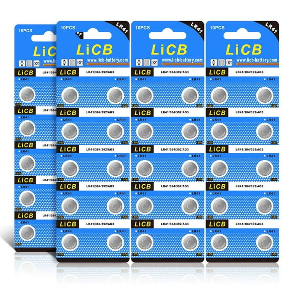 LiCB LR41 AG3 Button Battery Alkaline 1.5V for Digital Thermometer-40 Pack