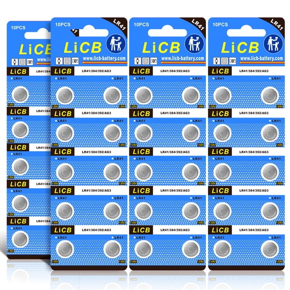 LiCB LR41 AG3 Button Battery Alkaline 1.5V for Digital Thermometer-40 Pack