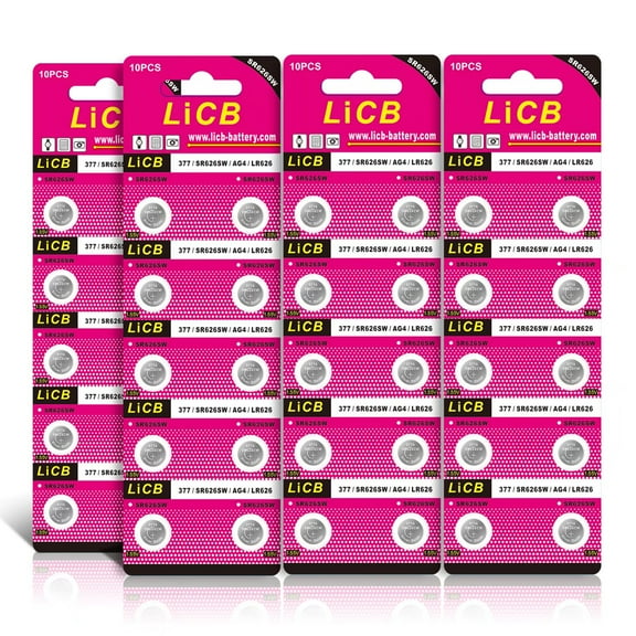 LiCB SR626SW 377 Watch Battery 1.55V 626 Silver Oxide Button Battery (40 Pack)