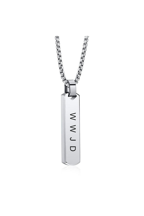 HWLF WWJD Pendant Necklace for Men ,Stainless Steel What Would Jesus Do,He Would Love First 3D Bar Necklace Motivational Faith Religious Baptism Reminder Jewelry for Him