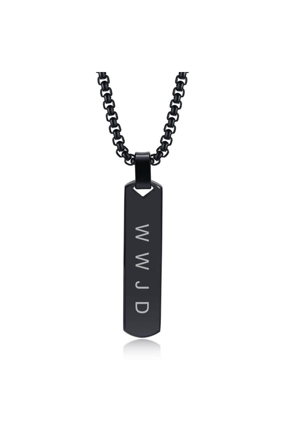 HWLF WWJD Pendant Necklace for Men ,Stainless Steel What Would Jesus Do,He Would Love First 3D Bar Necklace Motivational Faith Religious Baptism Gift Reminder Jewelry for Him