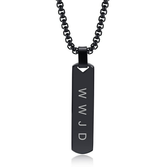 LiFashion HWLF WWJD Pendant Necklace for Men ,Stainless Steel What Would Jesus Do,He Would Love First 3D Bar Necklace Motivational Faith Religious Baptism Gift Reminder Jewelry for Him