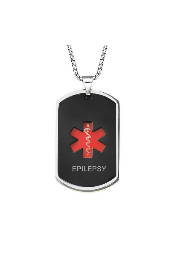 LF Mens Stainless Steel Personalized Name ICE Medical Alert Necklaces Black Medical Emergency Dog Tag Pendant Heart Alert Jewelry Monitoring Systems,Free Engraving Customized