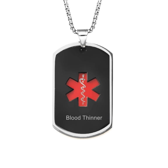 LiFashion LF Mens Stainless Steel Personalized Name ICE Medical Alert Necklaces Black Medical Emergency Dog Tag Pendant Heart Alert Jewelry Monitoring Systems,Free Engraving Customized