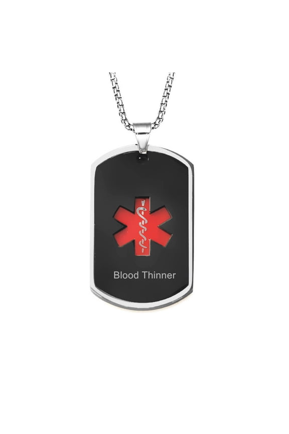 LF Mens Stainless Steel Personalized Name ICE Medical Alert Necklaces Black Medical Emergency Dog Tag Pendant Heart Alert Jewelry Monitoring Systems,Free Engraving Customized