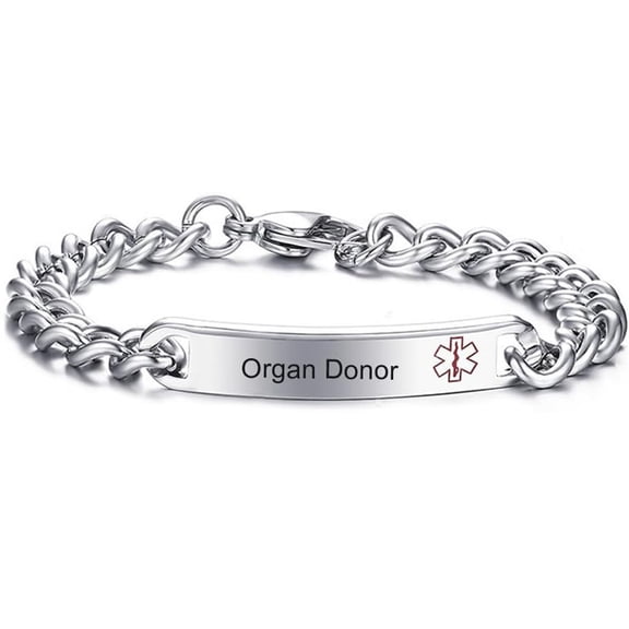 LiFashion LF Stainless Steel Cuban Link Personalized Name ICE Medical Alert Bracelet Medic ID Identification Bracelets Awareness Sos Emergency for Men Women 20.5cm,Free Engraving Customized