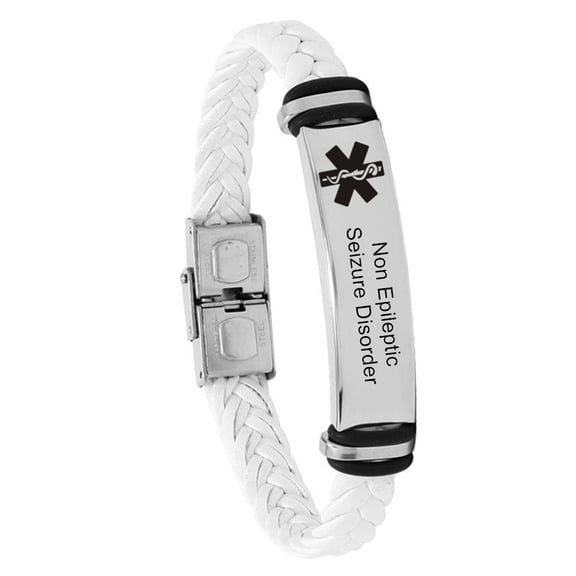 LiFashion Non Epileptic Seizure Bracelet Mens Womens Stainless Steel Braided Leather Medical Alert Wristband Sos ICE Personalized Customized Medical ID Bracelet Awareness Emergency with Medic Card