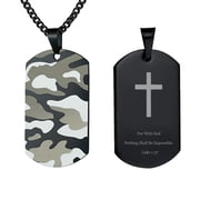 LiFashion Personalized Bible Verse Military Necklace,Stainless Steel Customized Blue Black Camo Dog Tag Pendant Bible Scripture Christian Inspirational Jewelry Religious Baptism Gift for Men Women