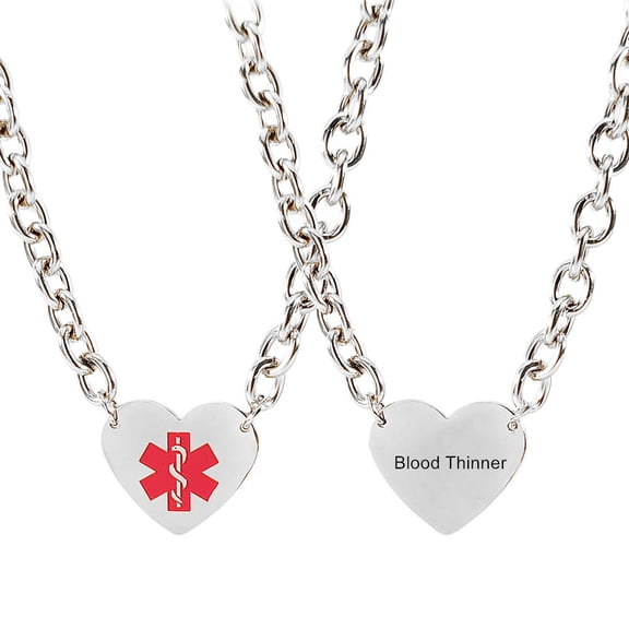 LiFashion Personalized Medic Necklace for Women,316L Stainless Steel Engraved Medical Alert Heart Charm Rolo Chain Med ID Pendant Monitoring Awareness for Outdoor Emergency(Free Meds Wallet Card)