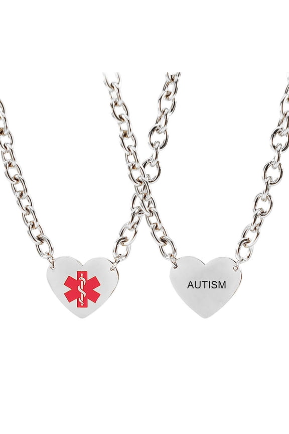 Personalized Medic Necklace for Women,316L Stainless Steel Engraved Medical Alert Heart Charm Rolo Chain Med ID Pendant Monitoring Awareness for Outdoor Emergency(Free Meds Wallet Card)