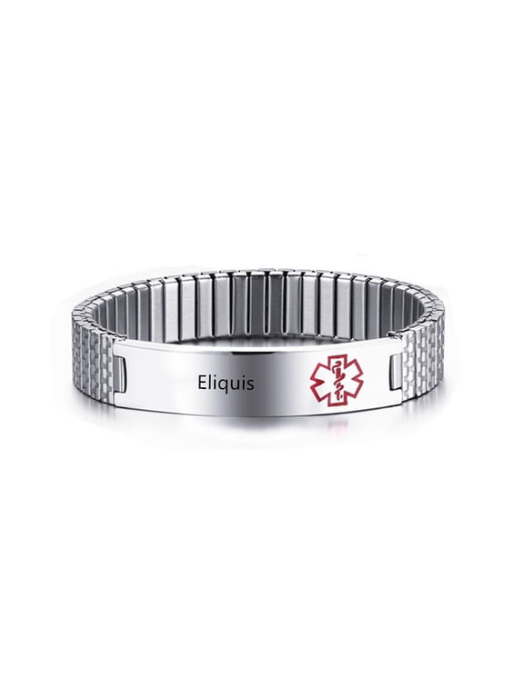 Personalized Medical Alert Bracelets for Men Women Stainless Steel Elastic Wristband ID Identification Cuff Bracelet Health Awareness Jewelry for Adults Teens,with Medical Card