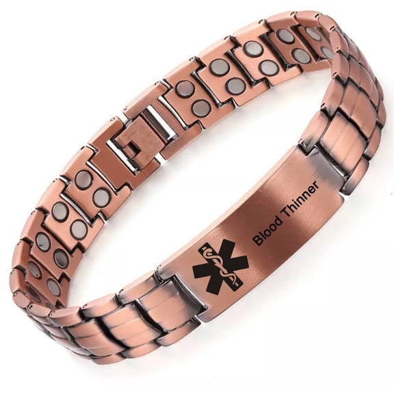 LiFashion Personalized Medical Alert Wristband Antique Copper Medical ID Bracelet Sos Emergency Link Bracelets for Adult Hiking Camping Hunting Activities,With Medic Wallet Insert Card