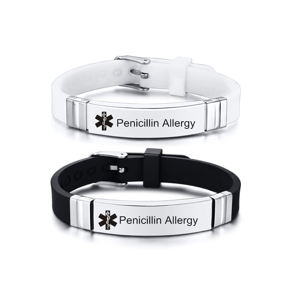 LiFashion Personalized Medical Bracelet for Kids Teens Adults,2Pcs Stainless Steel Custom Engraved Adjustable Silicone Sport ID Identification Health Alert Medical ID Bracelet Sets for Men Women