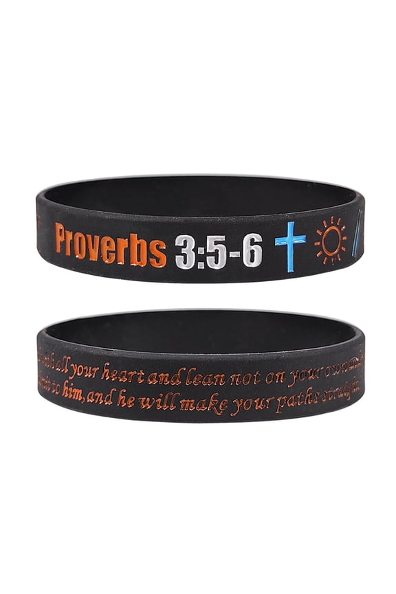 Proverbs 3 5-6 Bracelet for Men Women,Trust in The Lord Bible Verse Silicone Wristband Scripture Quote Stretch Bracelets Religious Faith Inspirational Jewelry Baptism Easter Gift,7.9''