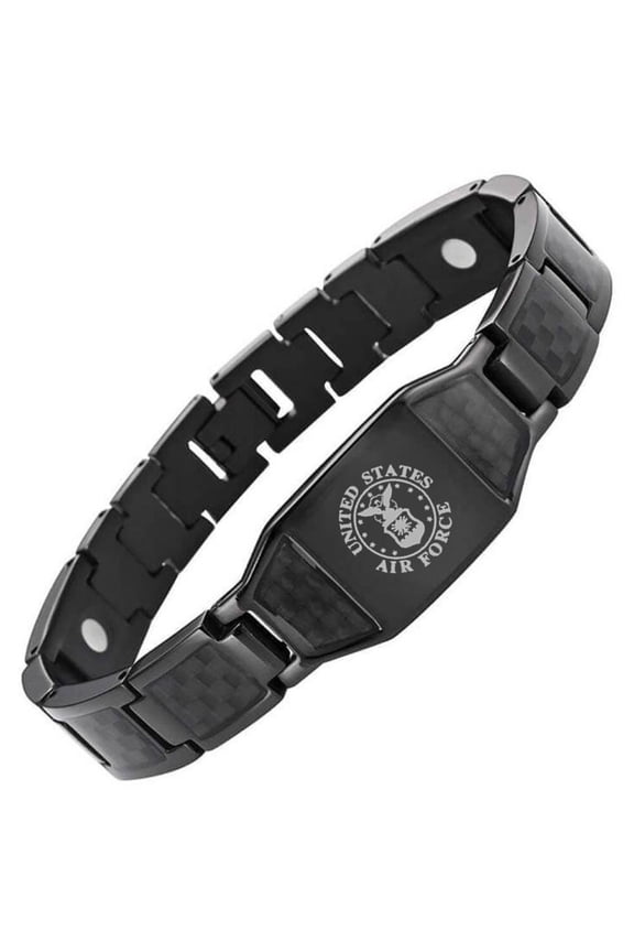 US Military Bracelet for Men Stainless Steel Armed Forces Military Gifts U.S. Army Navy Marine Corps Air-force Policeman Link Bracelets with Carbon Fiber Jewelry for Dad,Boyfriend,Husband