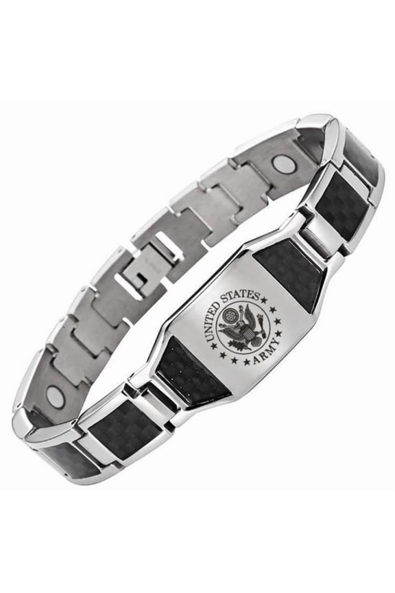 US Military Bracelet for Men Stainless Steel Armed Forces Military Gifts U.S. Army Navy Marine Corps Air-force Policeman Link Bracelets with Carbon Fiber Jewelry for Dad,Boyfriend,Husband