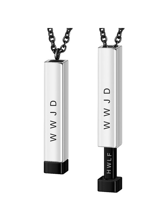 WWJD HWLF Bar Necklace for Men Women,What Would Jesus Do He Would Love First 3D Bar Pendant Stainless Steel Pull and Push Necklace Inspirational Religious Reminder Jewelry Gift for Him Her