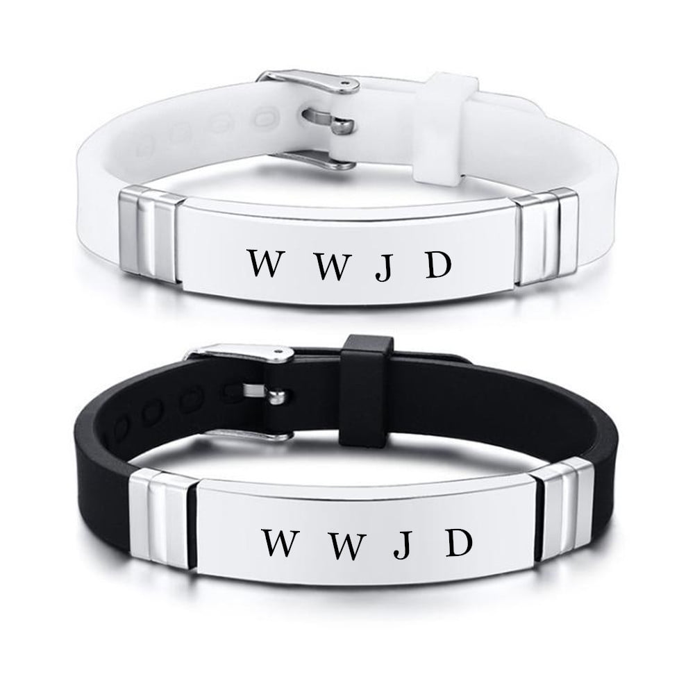 LiFashion WWJD HWLF Bracelet Set for Men Women,2Pcs Stainless Steel