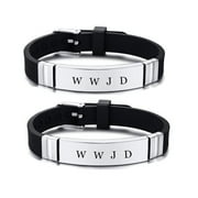 LiFashion WWJD HWLF Bracelet Set for Men Women,2Pcs Stainless Steel Adjusted Silicone What Would Jesus Do He Would Love First Bracelets Inspirational Religious Reminder Jewerly Gift for Him Her