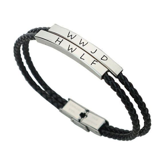 LiFashion WWJD HWLF Bracelets for Lover,Handmade Leather Bracelet What Would Jesus Do He Would Love First Wristband Stainless Steel 2 Layers Inspirational Religious Reminder Jewelry Gift for Him Her