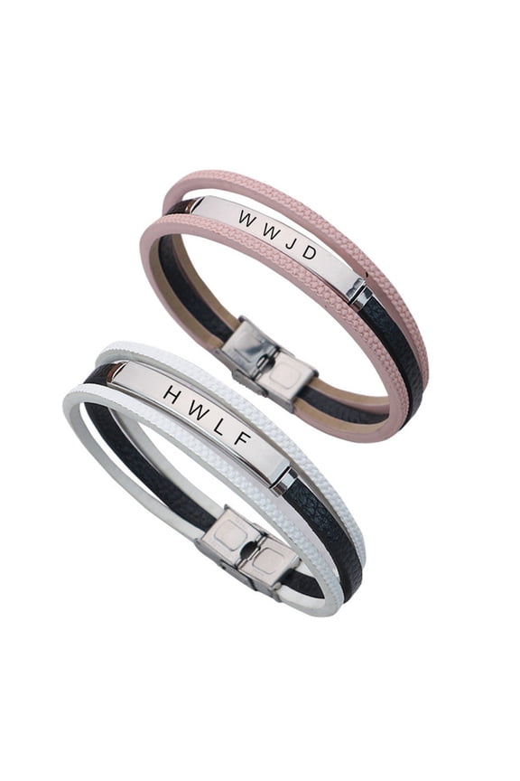 WWJD HWLF Bracelets for Lover,Handmade Leather Bracelet What Would Jesus Do He Would Love First Wristband Stainless Steel 3 Layers Inspirational Religious Reminder Jewelry Gift for Him Her