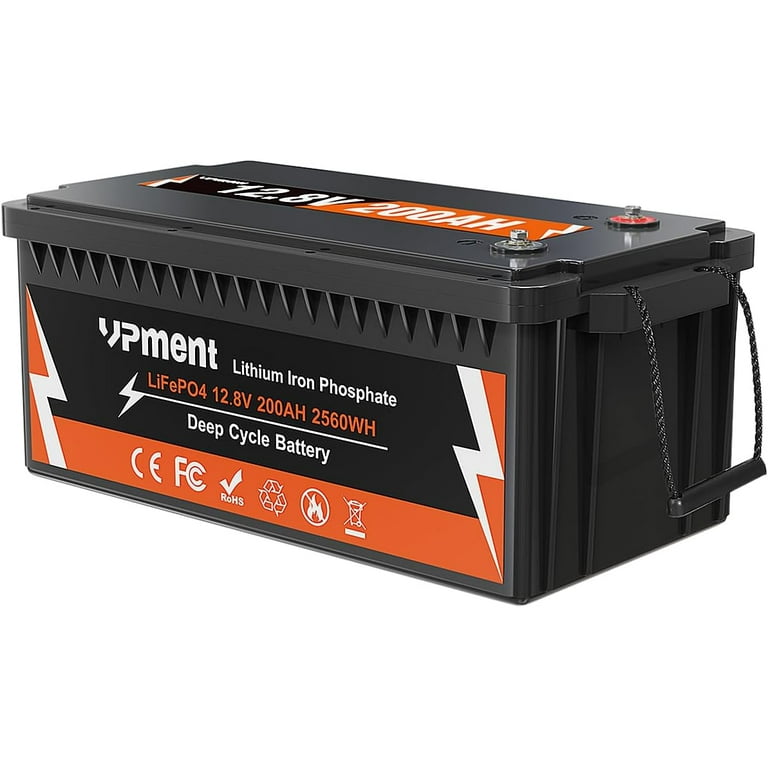 Vpment LiFePO4 12V 200Ah Lithium Iron Battery, Built-In 100A BMS, 4000+ Cycles,280amp Max for RV, Solar, Marine Boat, Gray