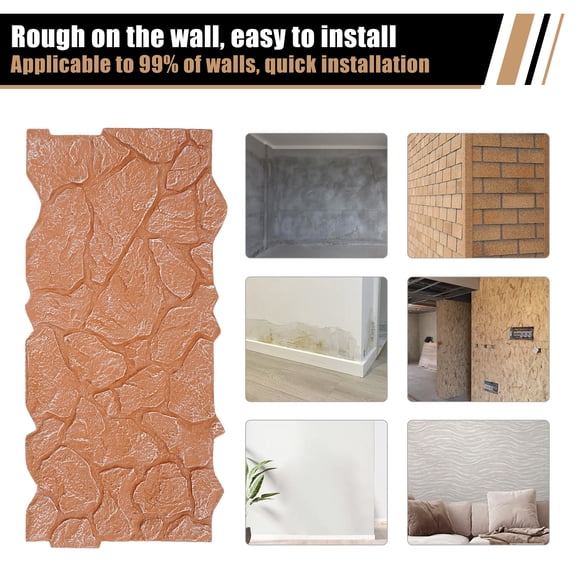 LiHUiee 120*56*2cm 3D Faux Stone Wall Panel PU Wall Panel for Interior Exterior Decor Reddish Brown