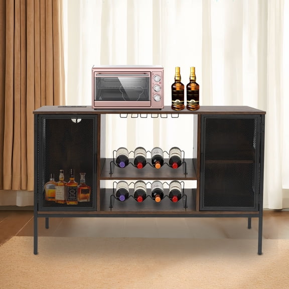 LiHUiee 125V Home Bar Corner Liquor Cabinet Rectangular Wine Storage Rack Pantry Cabinet with Shelves