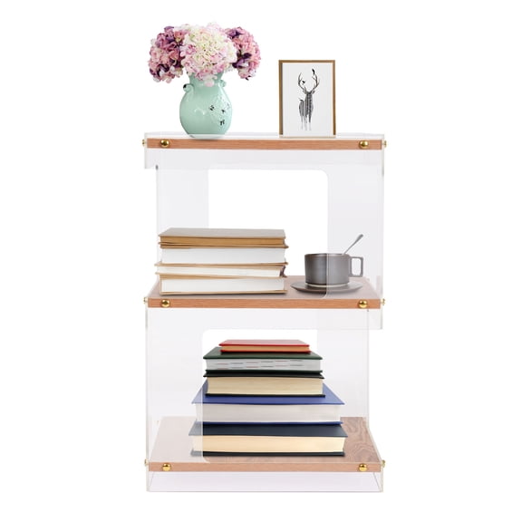 LiHUiee 15.7*15.7*23.6in Bedside Table 3 Tiers Square Side Table Home Modern Freestanding Tea Table